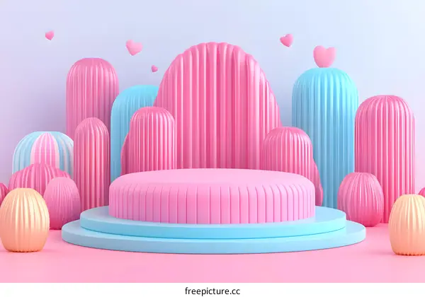 Pink and Blue 3D Geometric Shapes Product Display Stand