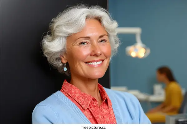 Smiling Senior Woman in a Dental Office