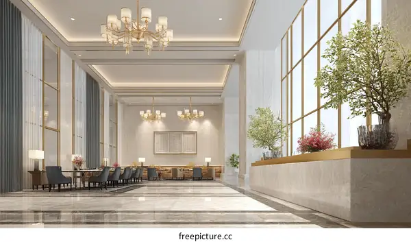 Luxury Hotel Lobby Interior Design Illustration