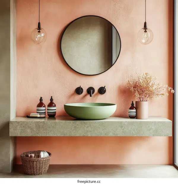 Modern Bathroom Sink with Peach Walls