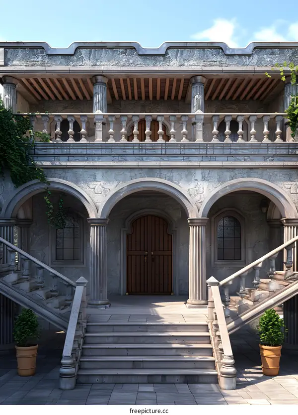 Stone Building with Balcony and Staircase