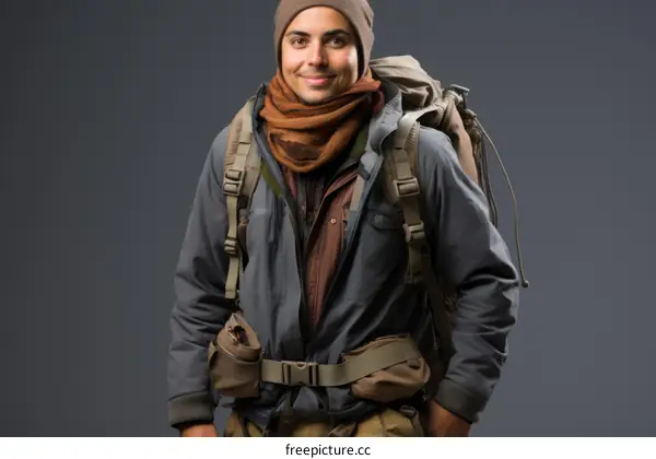portrait of a smiling young man with a backpack