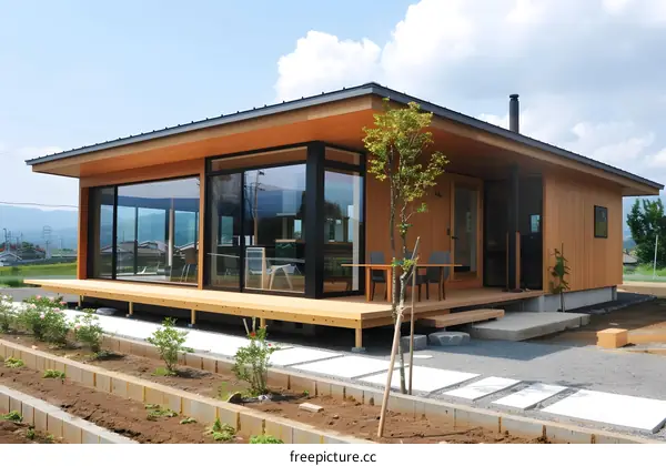 Modern Wooden House with Deck and Garden in Japan