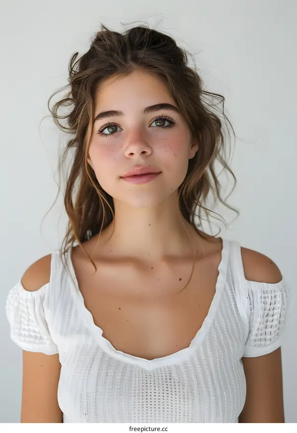 portrait of a young woman with freckles
