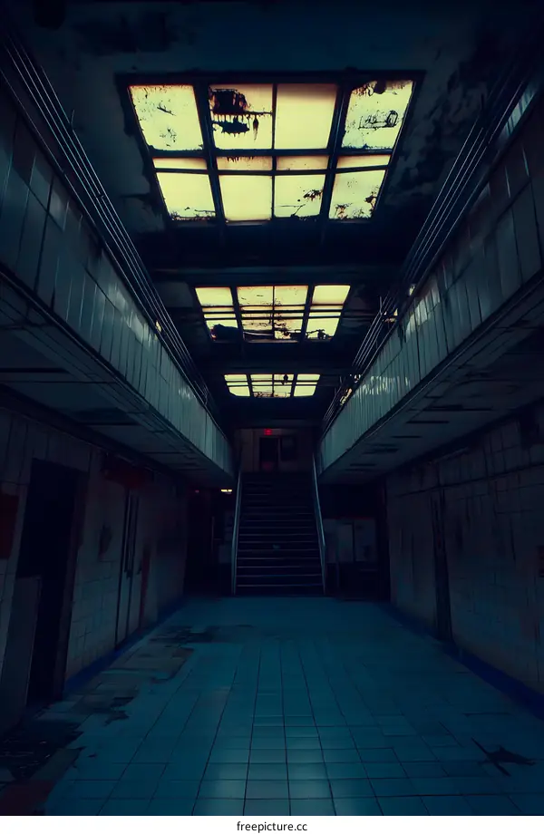 Abandoned Building Interior with Broken Windows