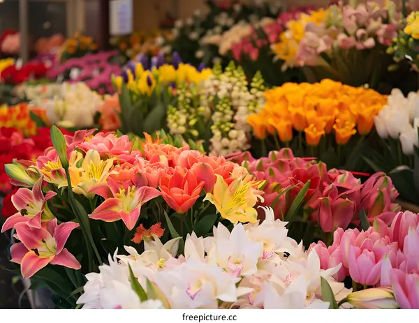 Colorful Flower Bouquet At Market Stall