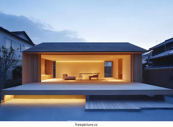 Modern Japanese Home with Open Plan Design and Deck