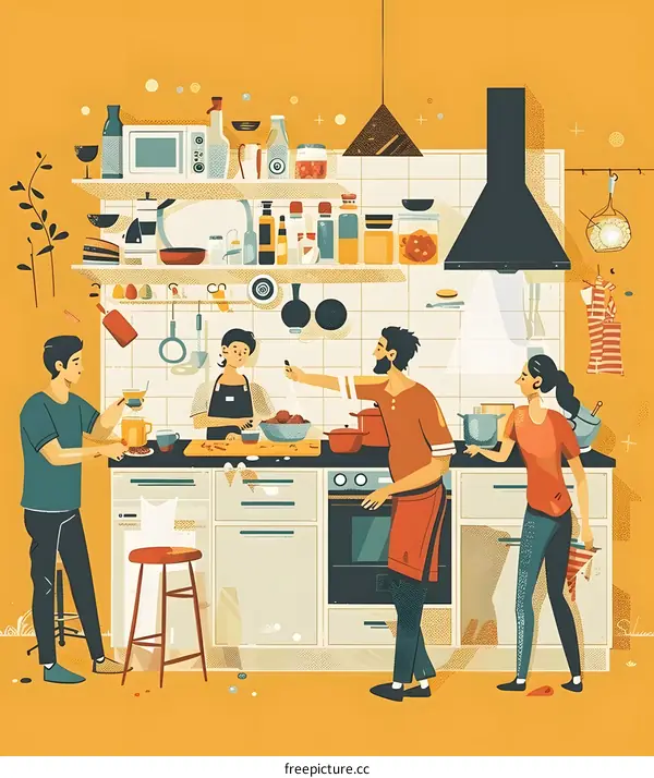 Friends Cooking Together in a Kitchen