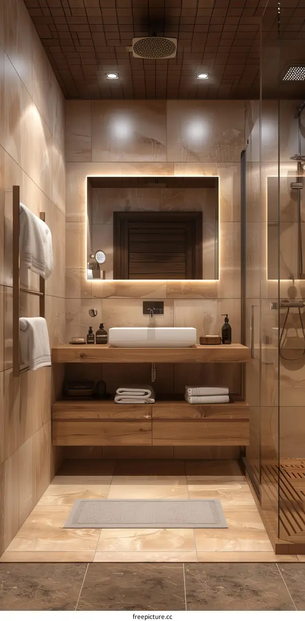 Modern Bathroom Design with Wooden Vanity