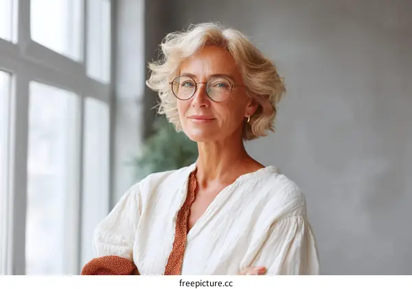 Confident Senior Woman Portrait in Neutral Tones