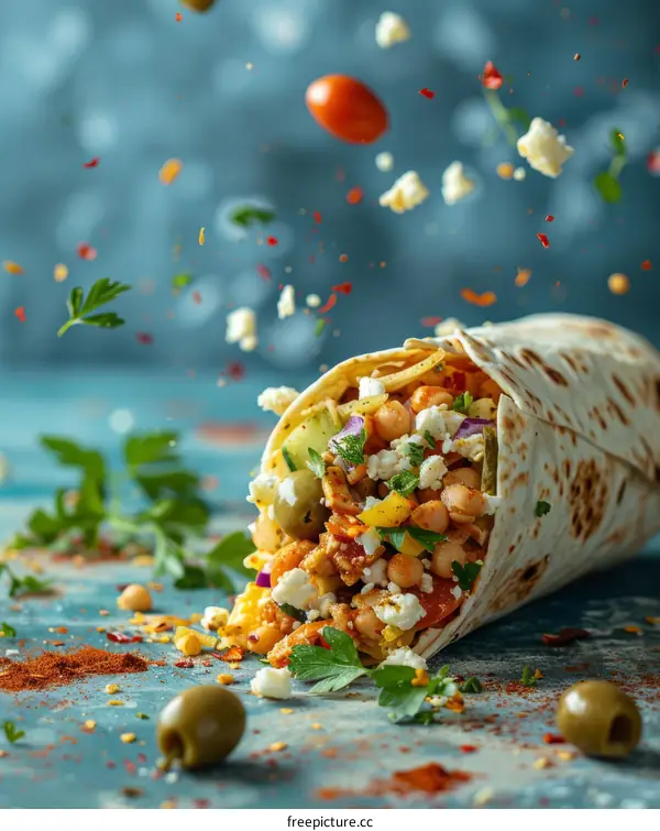 A delicious and healthy wrap filled with falafel, hummus, and fresh vegetables