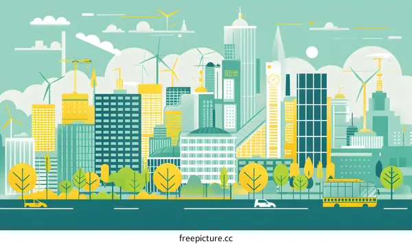 Modern City Skyline With Green Energy