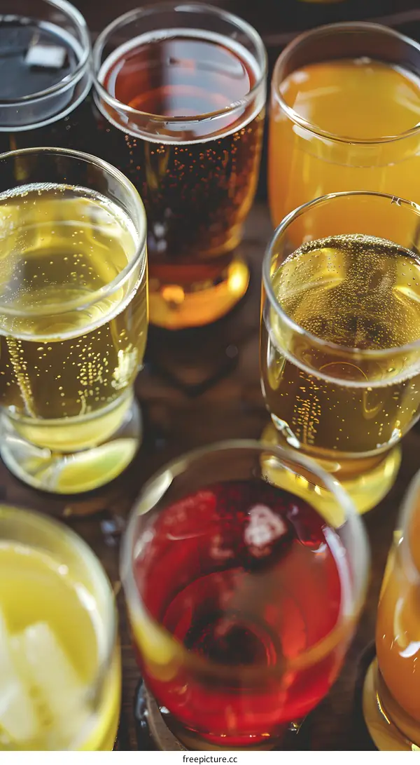 Assortment of Refreshing Drinks in Glasses