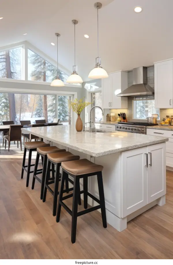 Modern Kitchen with Large Island and Vaulted Ceiling