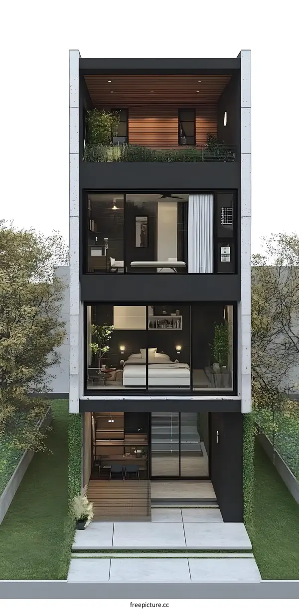 Modern Black And White Three Storey House