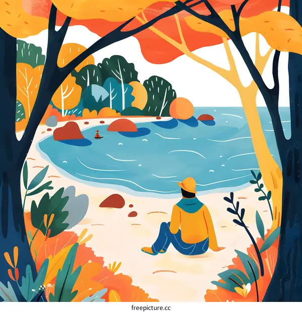 Man Sitting by the Beach with a View of the Ocean