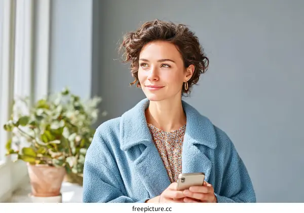 Woman Looking Away with Smartphone