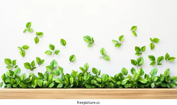 Fresh Green Leaves on White Wall Decor