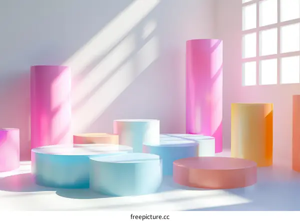Pastel-colored Geometric Shapes in a Sunlit Room