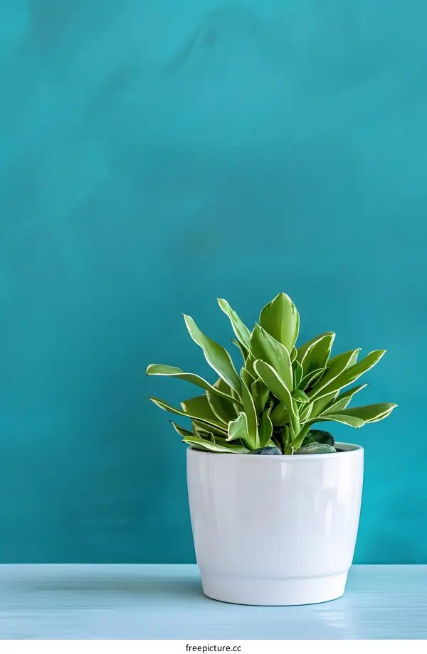 Green Plant in White Pot on Teal Background