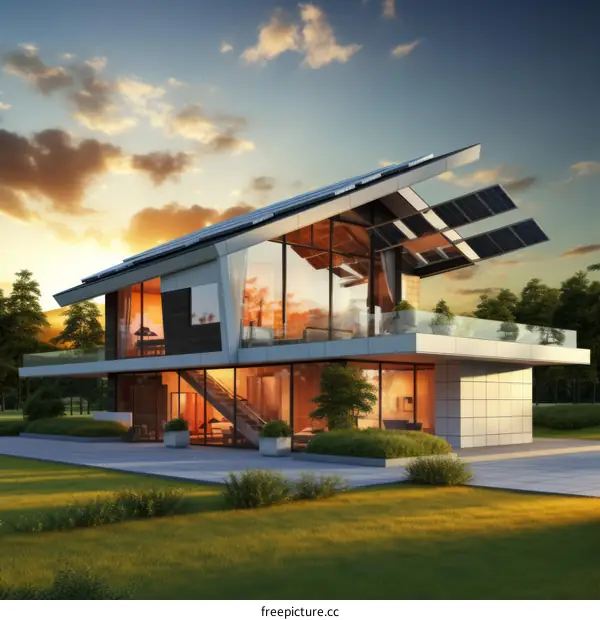 Modern Eco House with Solar Panels for Sustainable Living