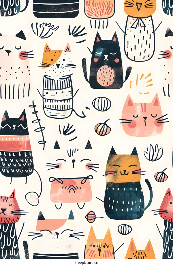 Cute Cartoon Cat Seamless Pattern