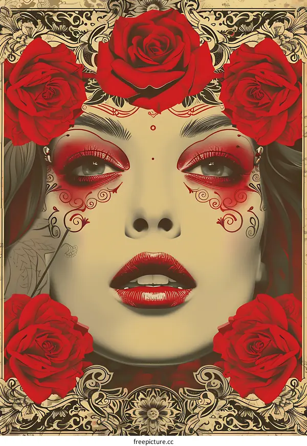 Woman With Roses And Makeup Illustration