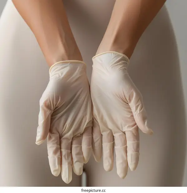 gloved hands holding an invisible object