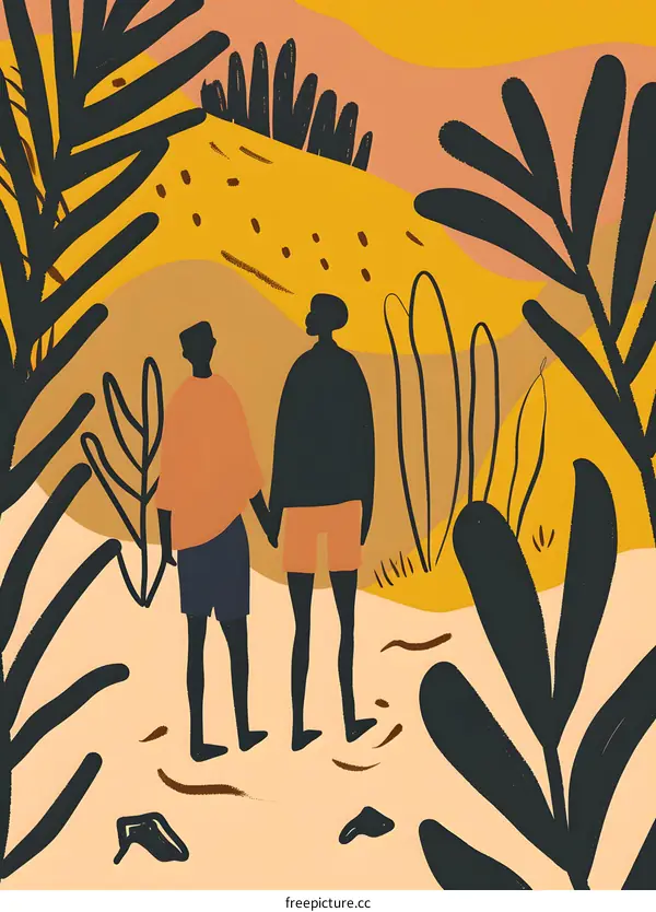 Couple Holding Hands in a Desert Landscape