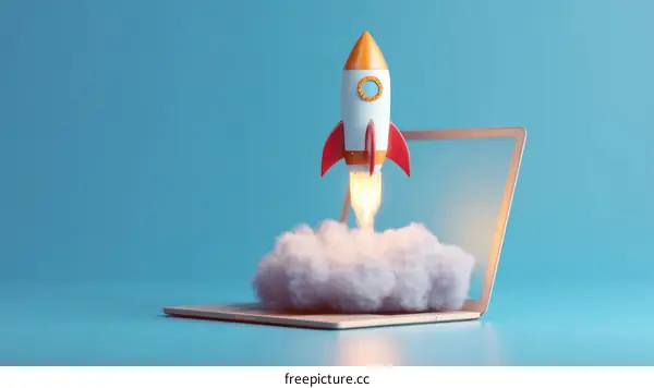 Rocket Launch from Cloud with Laptop