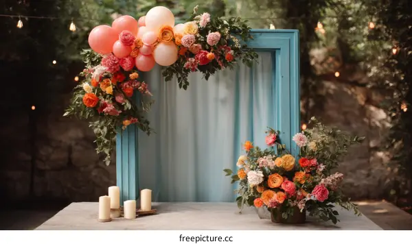 Colorful Floral Balloon Archway Outdoor Decor