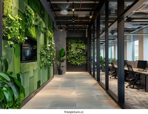 Green Office Interior with Biophilic Design