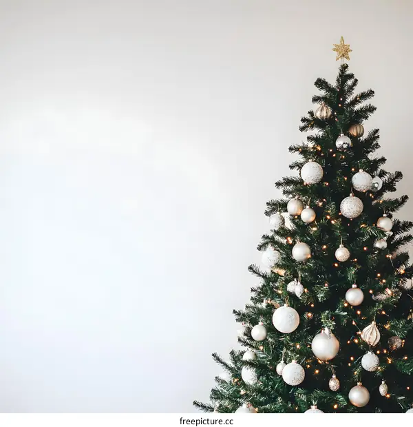 Christmas Tree Decorated with White and Gold Ornaments