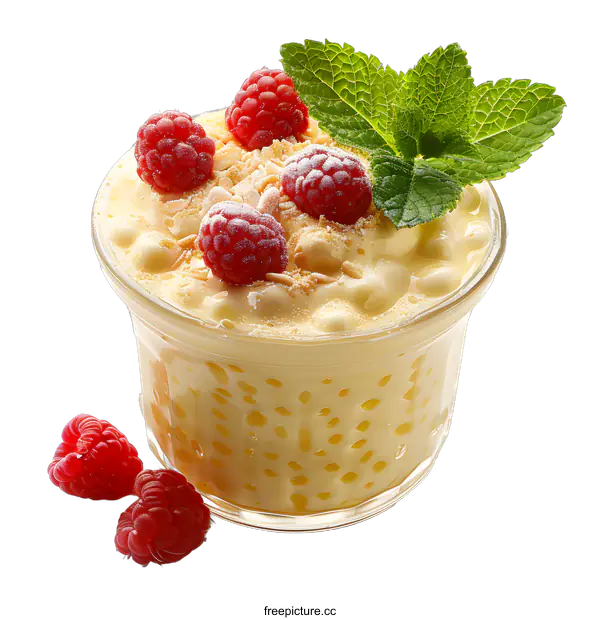 [Transparent Background PNG]A glass of yogurt and raspberries