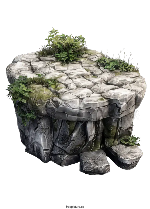 [Transparent Background PNG]gray stone platform with green plants