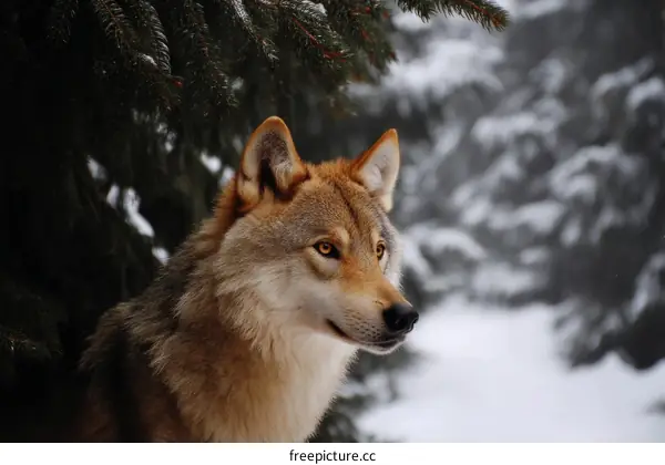 Winter Wolf in the Snowy Forest