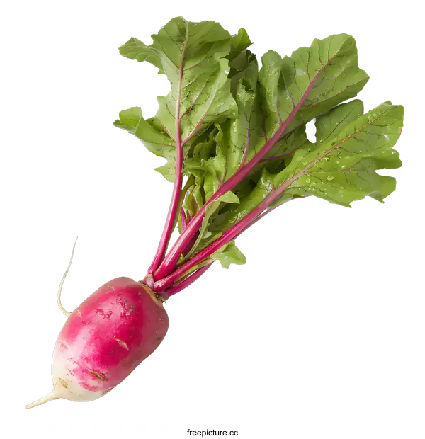 [Transparent Background PNG]Fresh Red Radish With Green Leaves Isolated On White Background