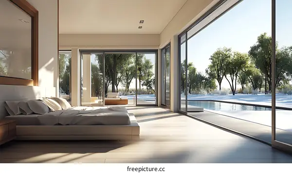 Modern Bedroom with Panoramic Winter Views