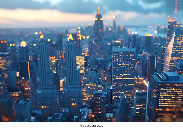 New York Cityscape of Midtown Manhattan Sunset