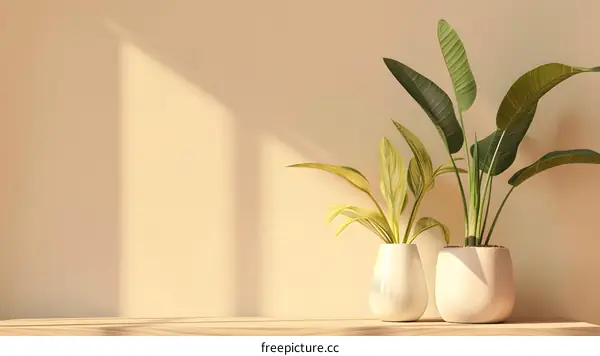 Simple Minimalist Plant Background with Beige Wall