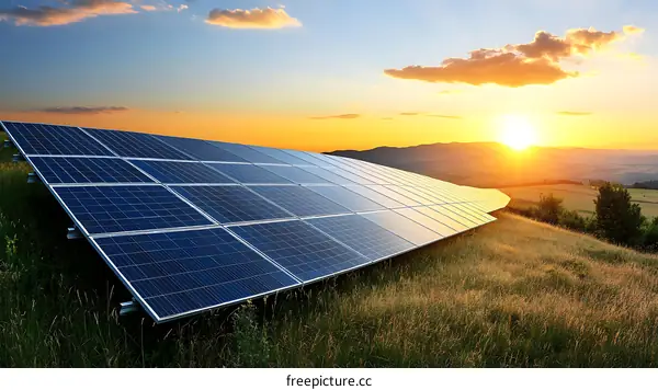 Solar Panels at Sunset Landscape Image