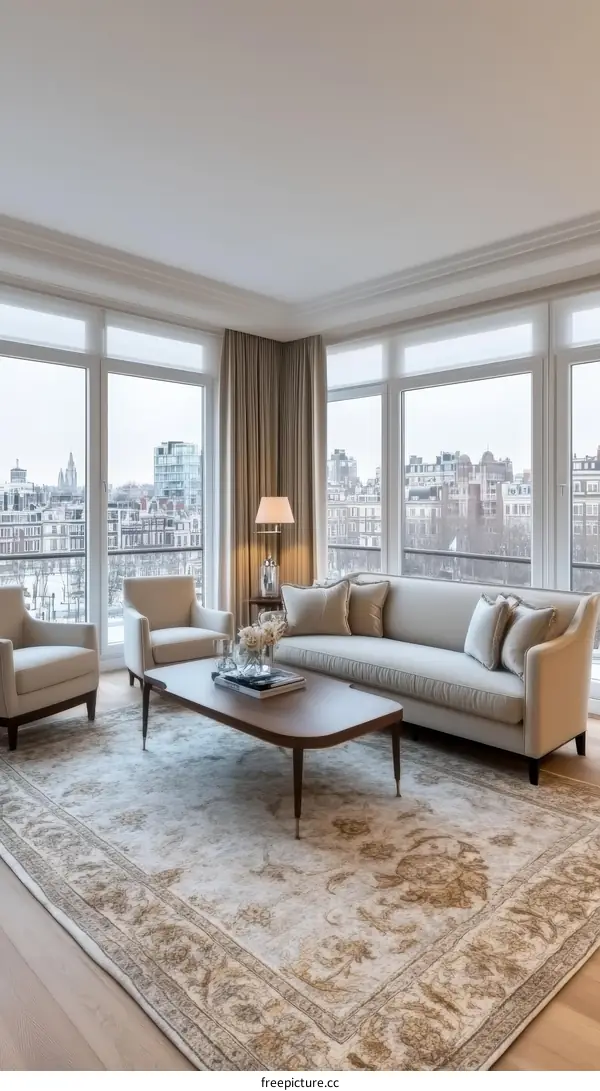 Modern Living Room Interior Design with City View