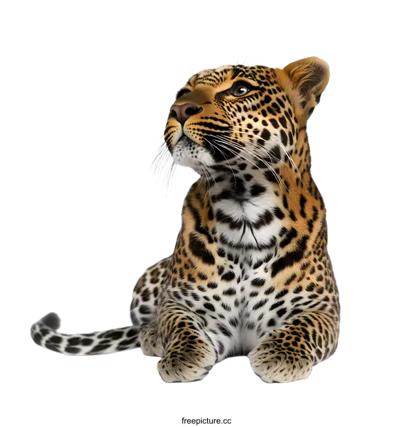 [Transparent Background PNG]Leopard Looking Up Isolated on White Background