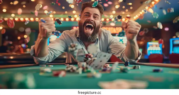 Bearded man wins big at the casino
