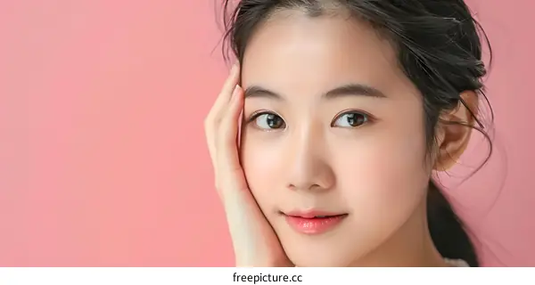 Portrait of a Young Asian Woman with Clear Skin