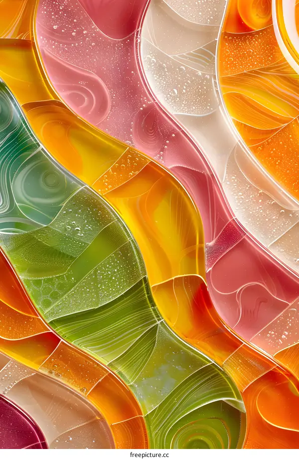 Colorful abstract painting with waves and bubbles