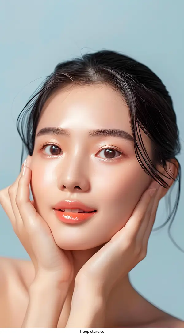 Beautiful Asian Woman with Soft Skin and Makeup