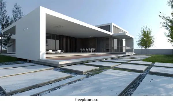 Modern White House with Patio and Garden