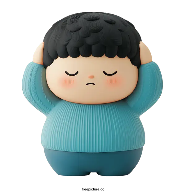 [Transparent Background PNG]Sad Cartoon Character with Hands on Ears