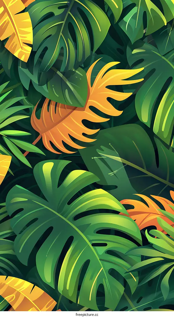 Tropical Leaves Pattern Design Green and Yellow